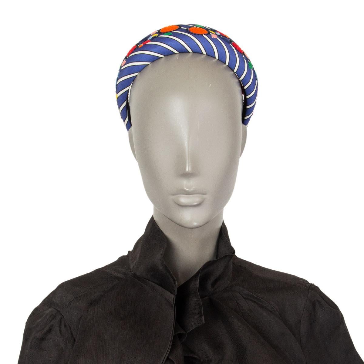 Blue auth PRADA blue Striped Satin FLORAL EMBROIDERED Headband For Sale
