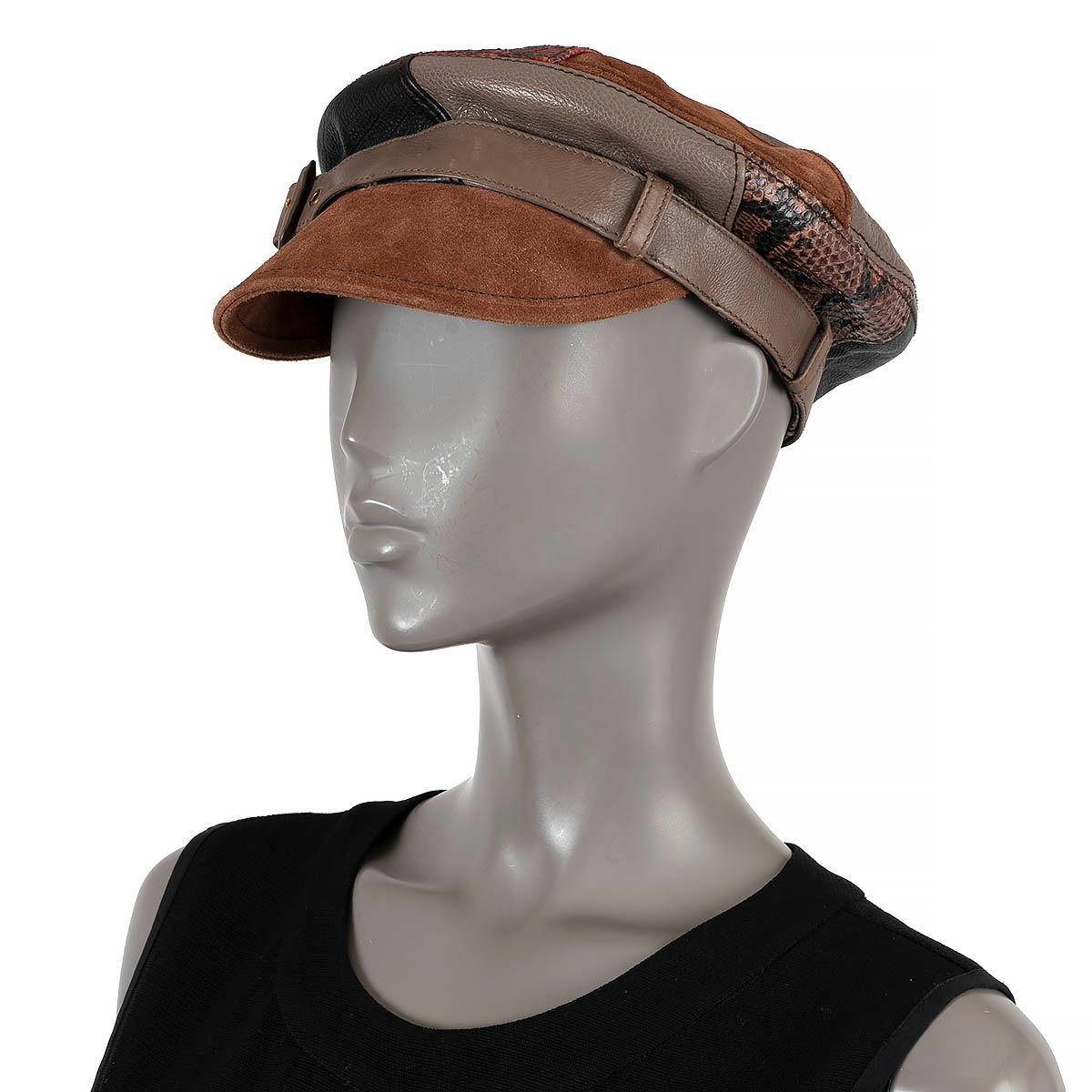 Women's or Men's auth PRADA brown red taupe suede 2017 PATCHWORK FLAT CAP Hat S
