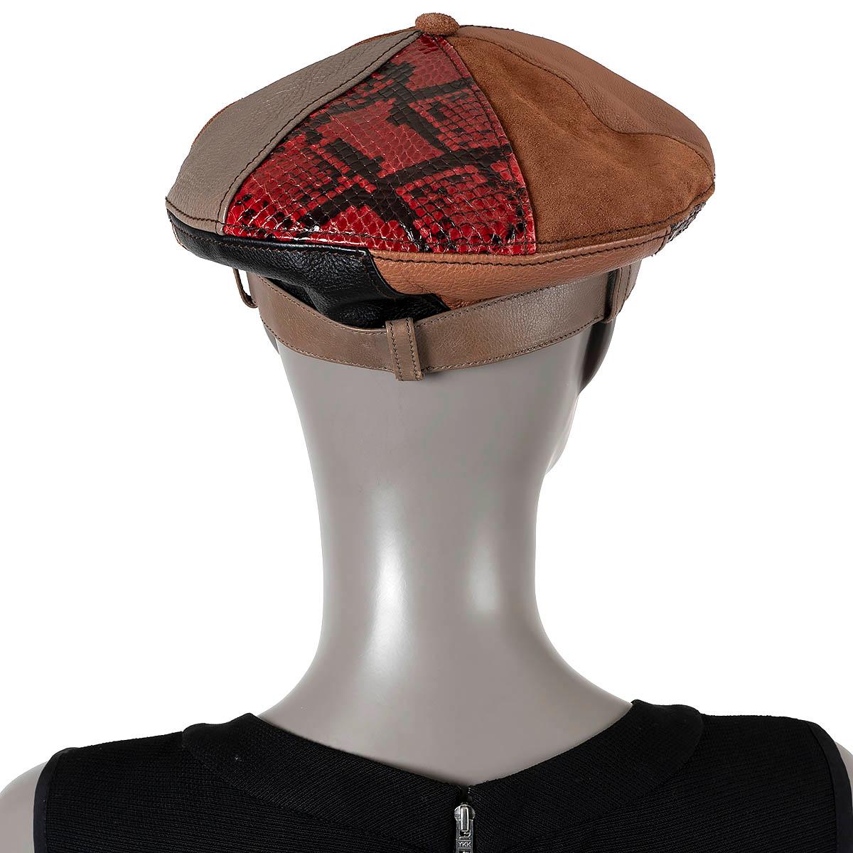 auth PRADA brown red taupe suede 2017 PATCHWORK FLAT CAP Hat S 1