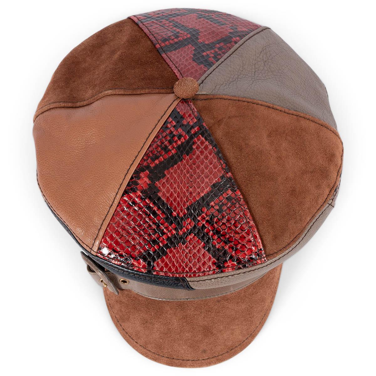 auth PRADA brown red taupe suede 2017 PATCHWORK FLAT CAP Hat S 2
