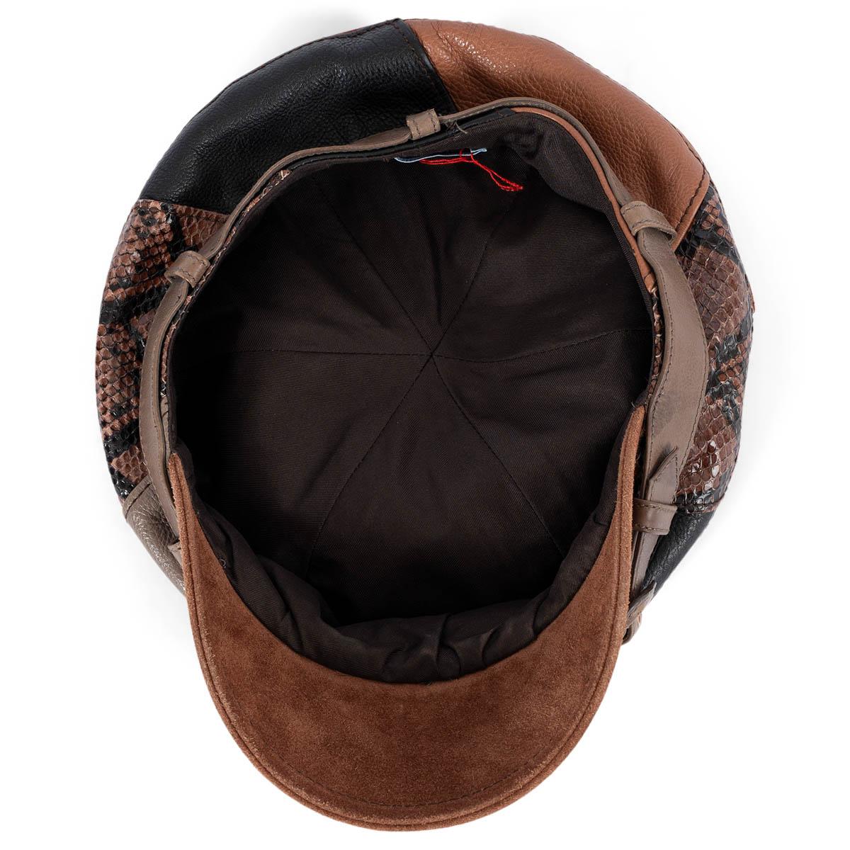 auth PRADA brown red taupe suede 2017 PATCHWORK FLAT CAP Hat S 3