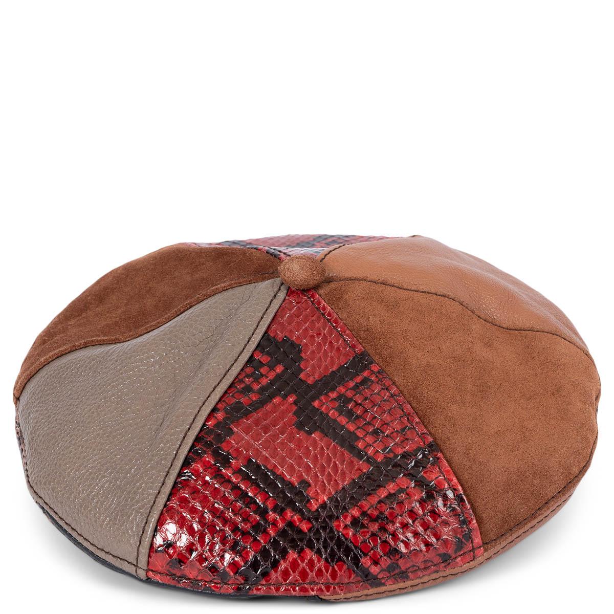 auth PRADA brown red taupe suede 2017 PATCHWORK FLAT CAP Hat S 4