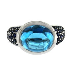 Auth Roberto Coin 18 Karat White Gold Blue Sapphire and Blue Topaz Ring