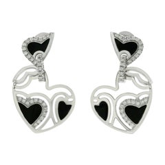 Boucles d'oreilles en forme de cœur en or blanc 18 carats, diamants et émail noir Auth Roberto Coin