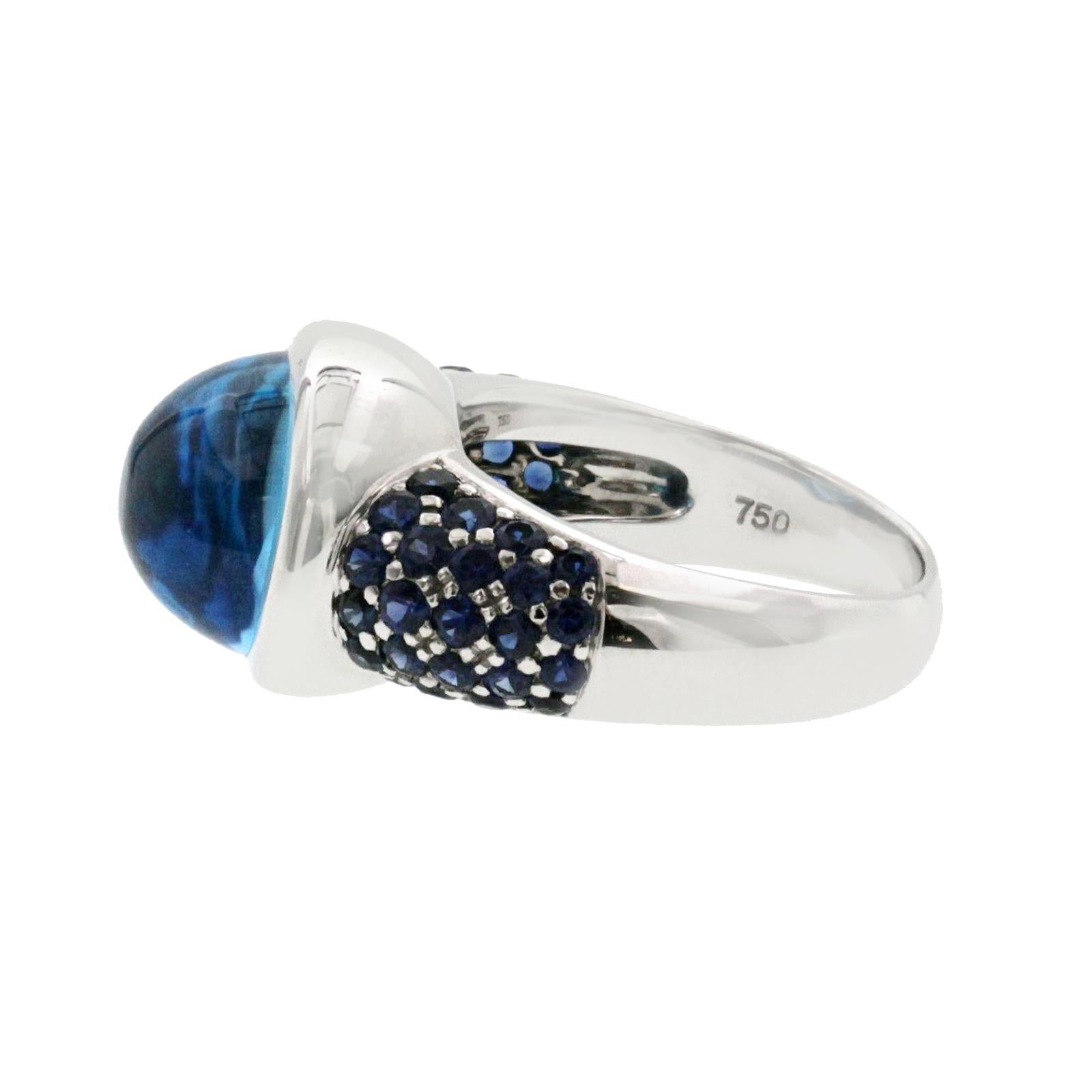 Women's or Men's Auth Roberto Coin 18 Karat White Gold Blue Sapphire and Blue Topaz Ring
