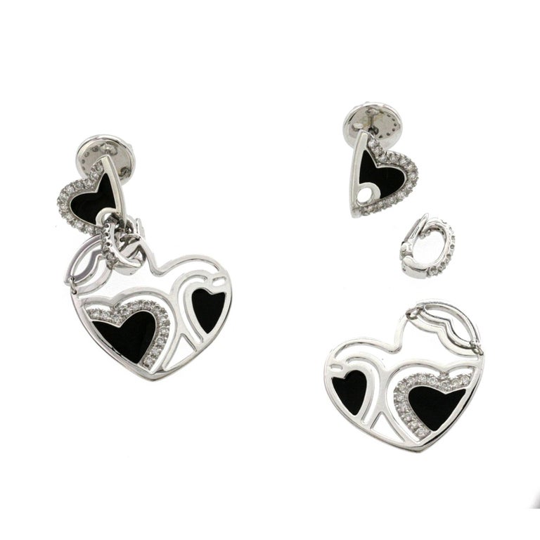 Auth Roberto Coin 18 Karat White Gold Diamonds And Black Enamel Heart Earrings For Sale At 1stdibs