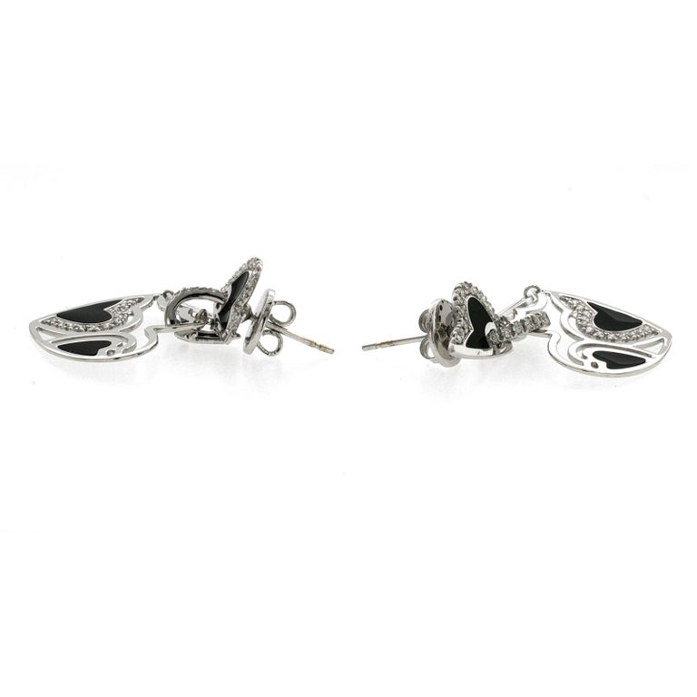 Auth Roberto Coin 18 Karat White Gold Diamonds And Black Enamel Heart Earrings For Sale At 1stdibs