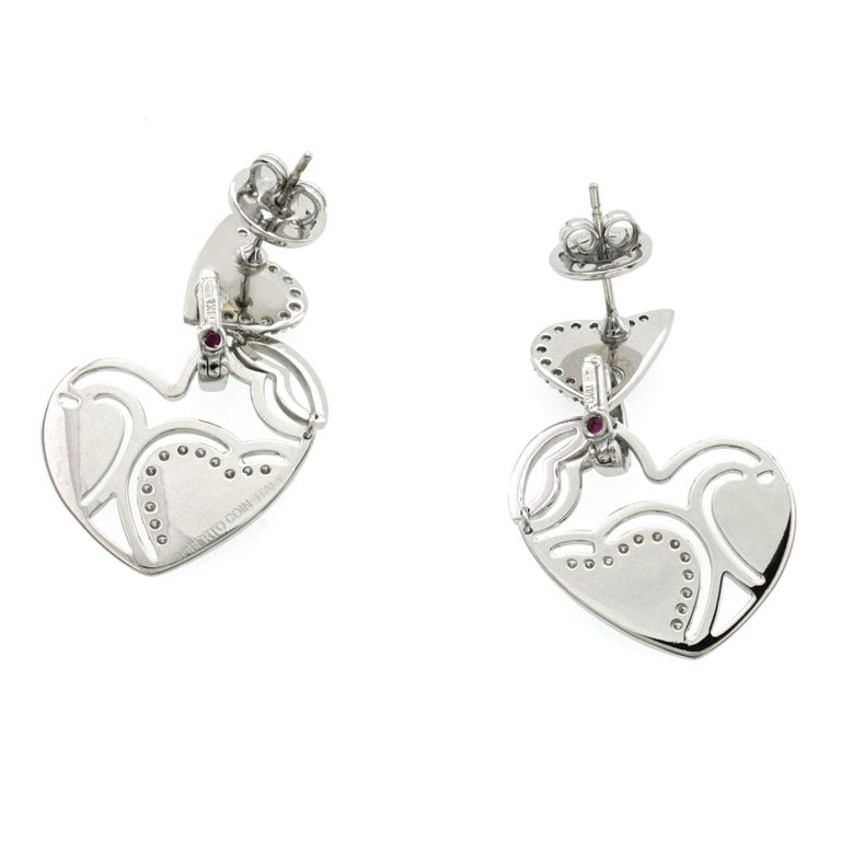 Auth Roberto Coin 18 Karat White Gold Diamonds And Black Enamel Heart Earrings For Sale At 1stdibs