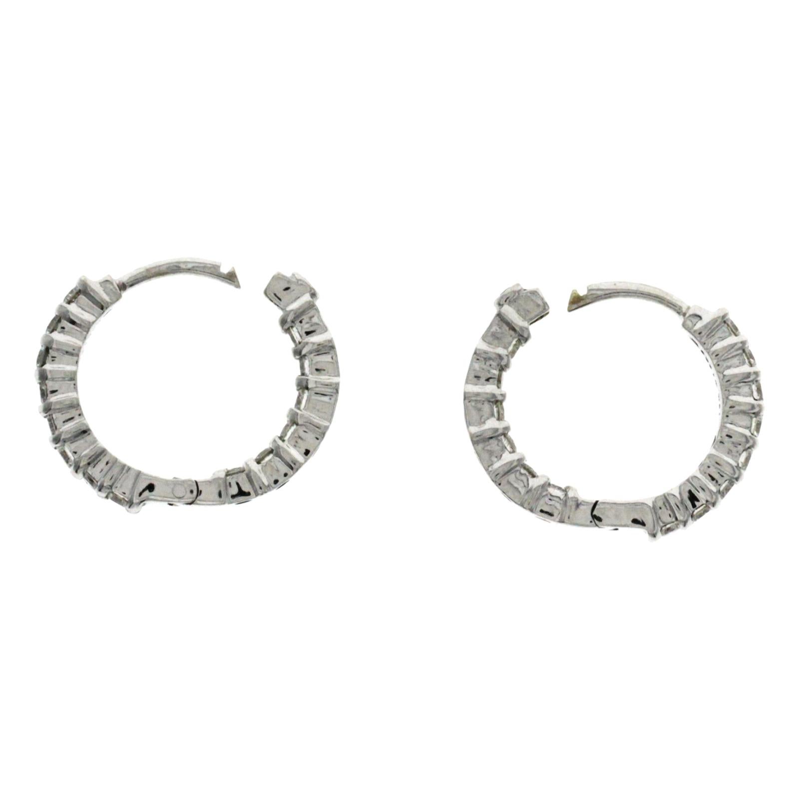 Authentic Roberto Coin 18 Karat White Gold Inside and Out Diamonds Hoop Earrings 1