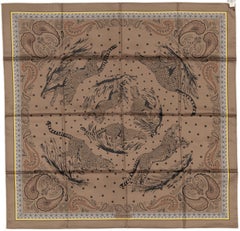 Auth. Silk Scarf Guepards Bandana - Double Face - Gris Perle Orange New S Tag