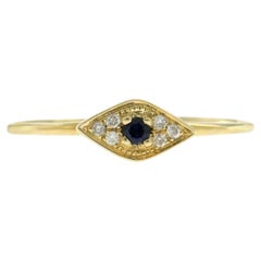 Auth Sydney Evan 14 Karat Gold with Diamonds and Blue Sapphire Evil Eye Ring