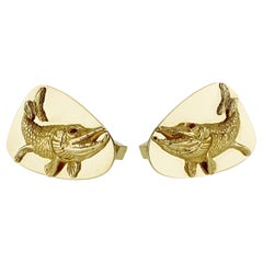 Auth Tiffany & Co 14K Yellow Gold Fish Cufflinks