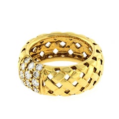 Auth Tiffany & Co. 18 Karat Yellow Gold 0.55 Carat Diamonds Braided Band Ring