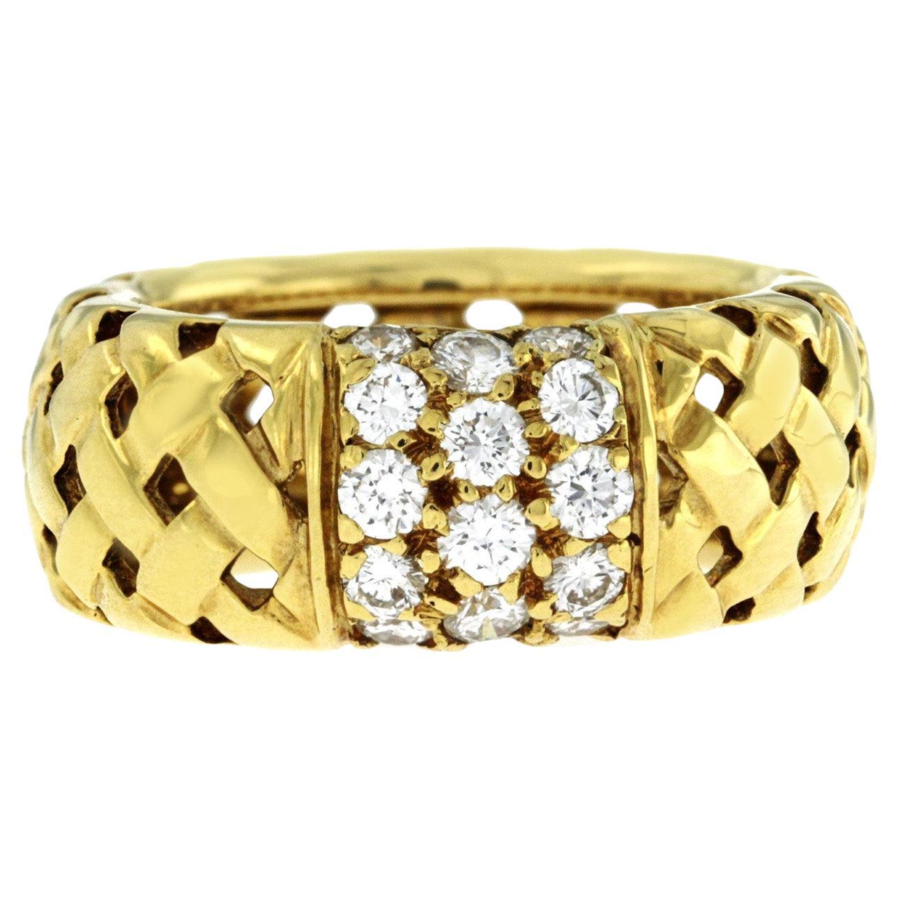 Auth Tiffany & Co. Anillo con banda trenzada de oro amarillo de 18 quilates y 0,55 quilates de diamantes en venta