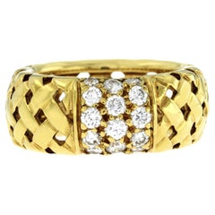 Auth Tiffany & Co. 18 Karat Gelbgold 0,55 Karat Diamanten geflochtener Bandring