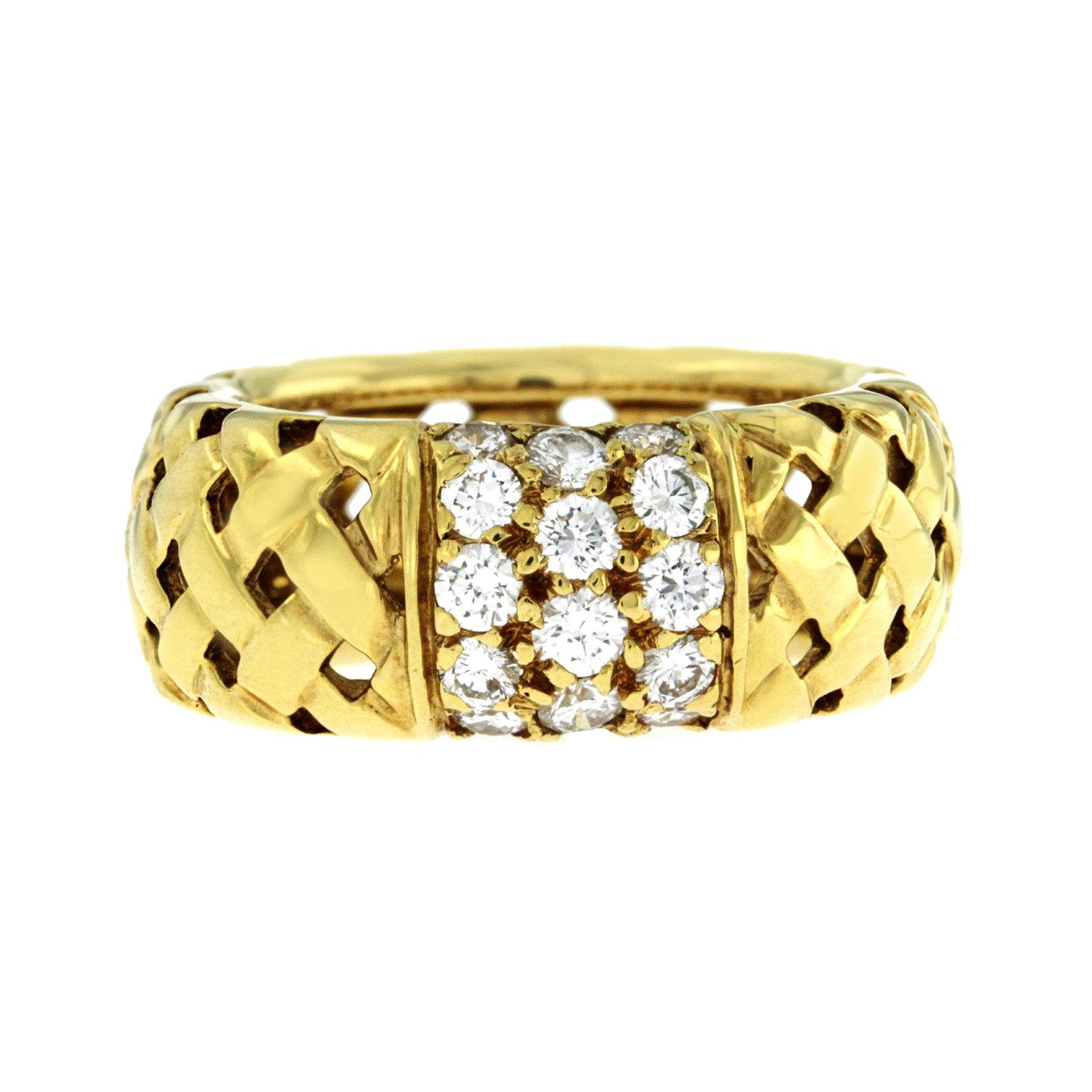 Auth Tiffany & Co. Anillo con banda trenzada de oro amarillo de 18 quilates y 0,70 quilates de diamantes