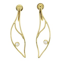 Auth Tiffany & Co. 18 Karat Yellow Gold Diamond Wire Eyes Earrings
