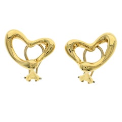 Auth Tiffany & Co. 18 Karat Yellow Gold Elsa Peretti Open Heart Earrings