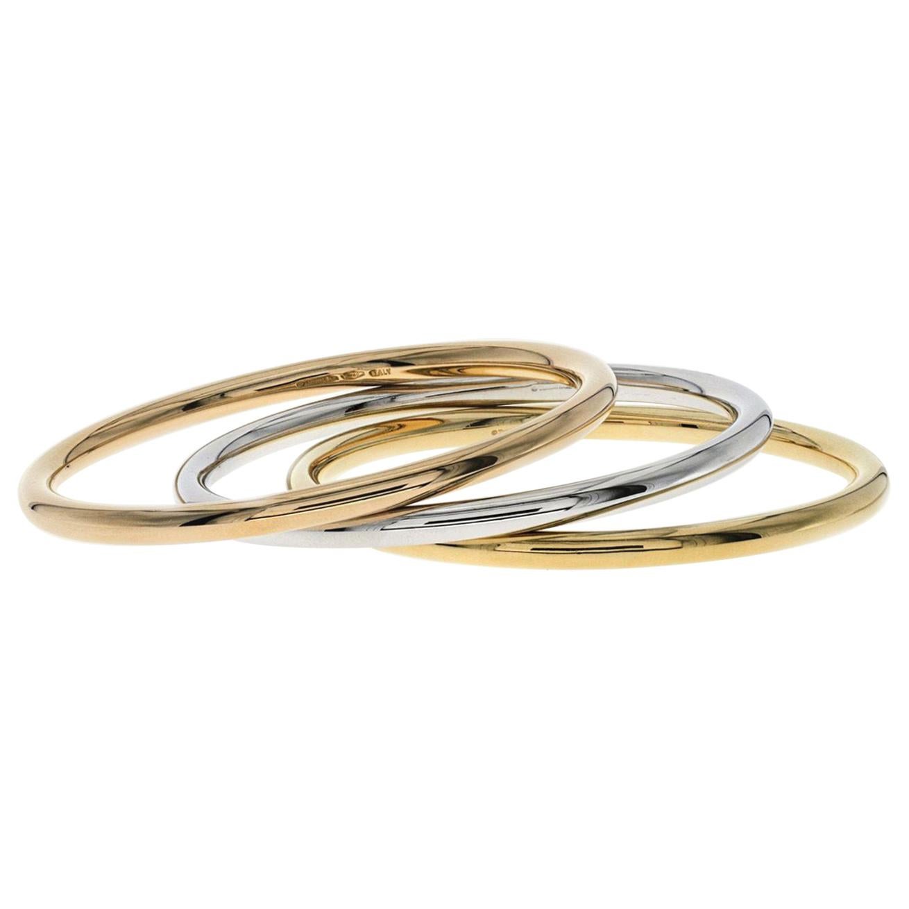 Auth Tiffany & Co. Bracelet jonc à trois anneaux en or jaune 18 carats, Italie