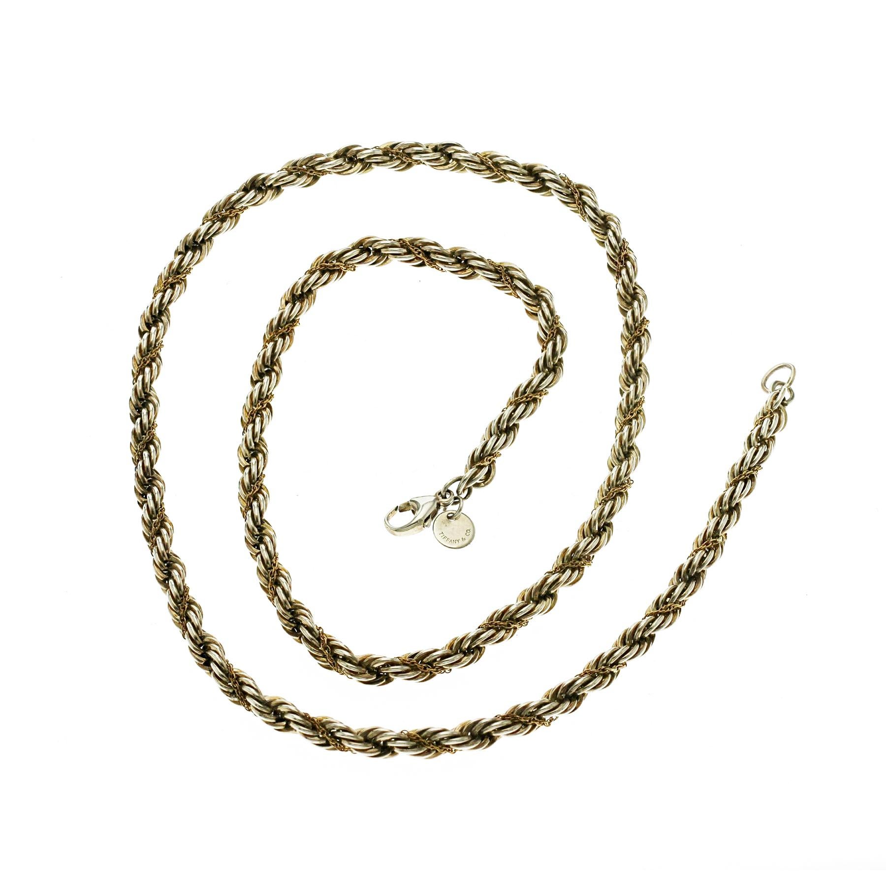 da uomo o donna Auth Tiffany & Co. Oro 18K e Argento 925 4,5 mm Catena a Corda Misura 22