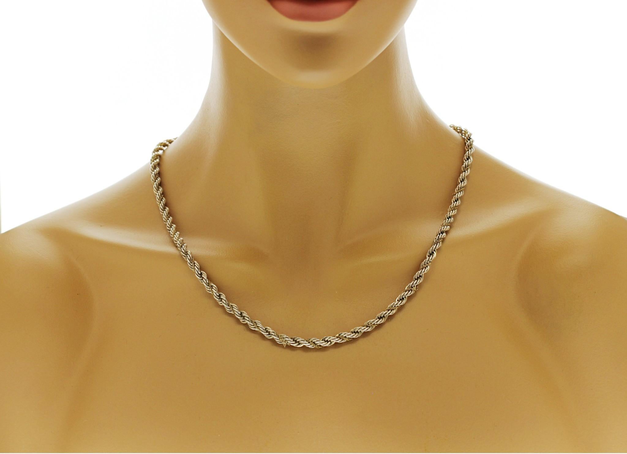 Auth Tiffany & Co. Oro 18K e Argento 925 4,5 mm Catena a Corda Misura 22