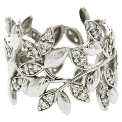 Auth Tiffany & Co, 18K White Gold Paloma Picasso Olive Leaf Diamond Ring