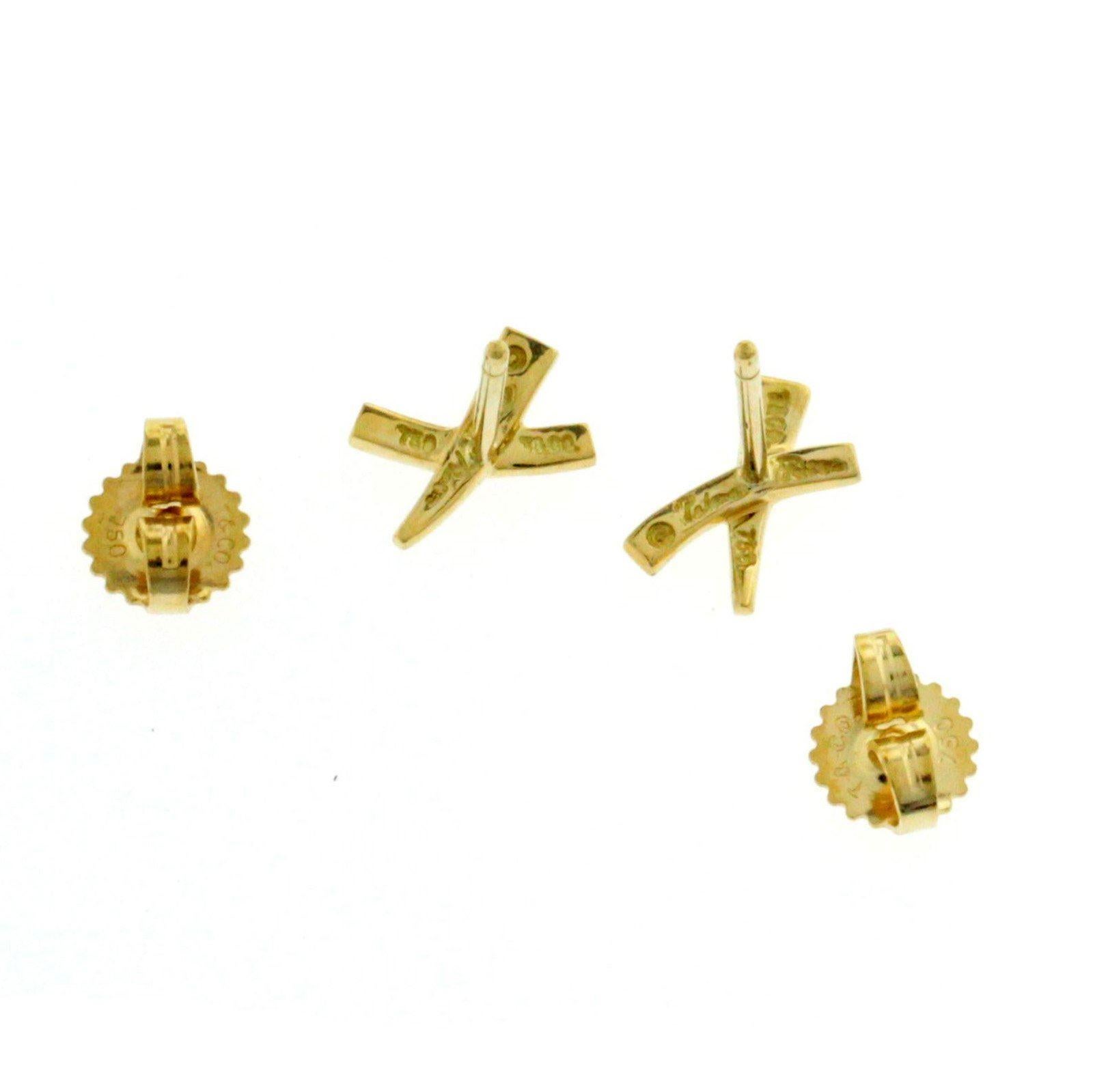 Auth Tiffany & Co. 18 Karat Yellow Gold X Earrings In Good Condition In Los Angeles, CA