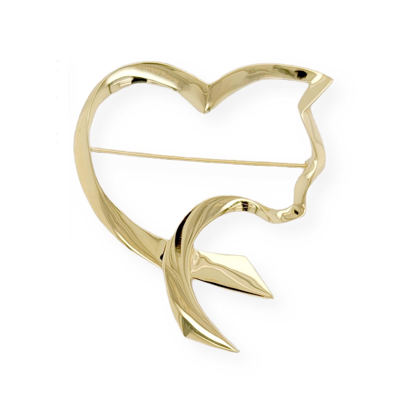 Auth Tiffany & Co. 18K Yellow Gold  Paloma Picasso Open Cat Heart Pin / Brooch For Sale 1