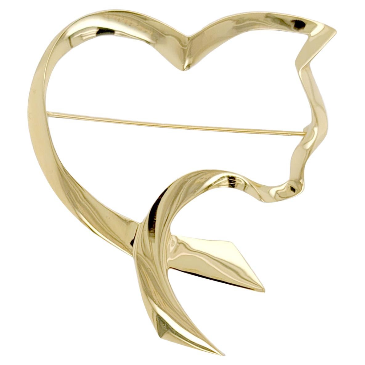 Auth Tiffany & Co. 18K Yellow Gold  Paloma Picasso Open Cat Heart Pin / Brooch For Sale