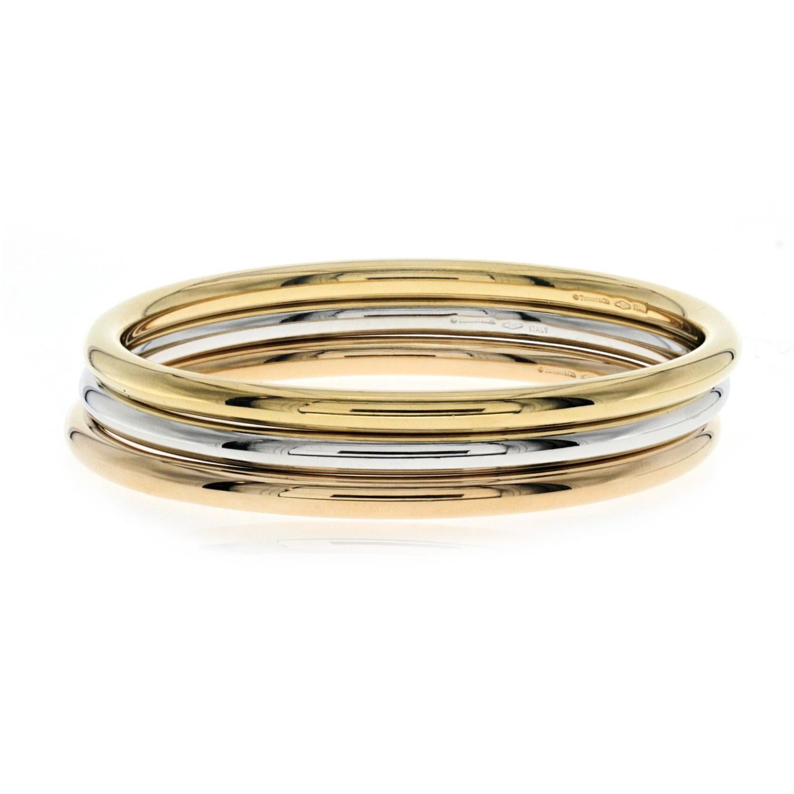  Auth Tiffany & Co. Bracelet jonc à trois anneaux en or jaune 18 carats, Italie Pour femmes 