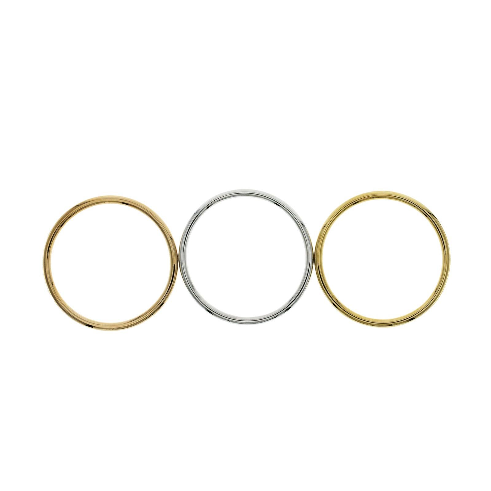 Auth Tiffany & Co. Bracelet jonc à trois anneaux en or jaune 18 carats, Italie 2