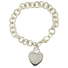 Auth Tiffany & Co. 925 Sterling Silver Heart Tag Charm Bracelet