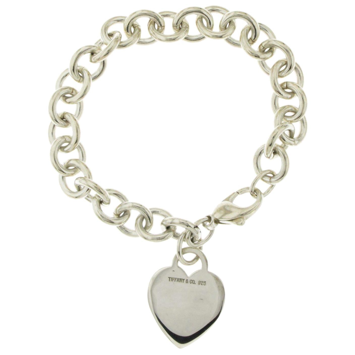 Auth Tiffany & Co. 925 Sterling Silver Heart Tag Charm Bracelet