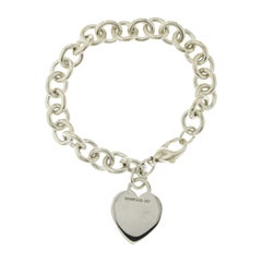 Auth Tiffany & Co. 925 Sterling Silver Heart Tag Charm Bracelet