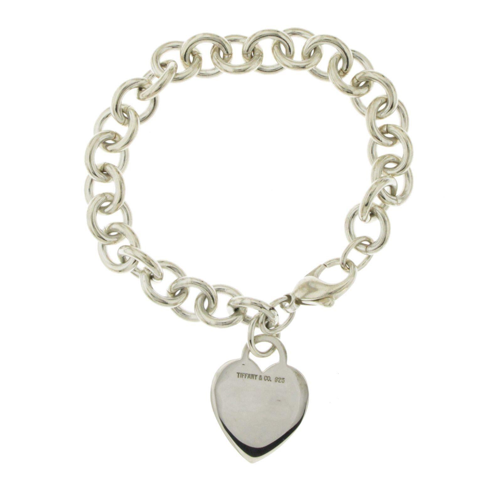 Women's or Men's Auth Tiffany & Co. 925 Sterling Silver Heart Tag Charm Bracelet