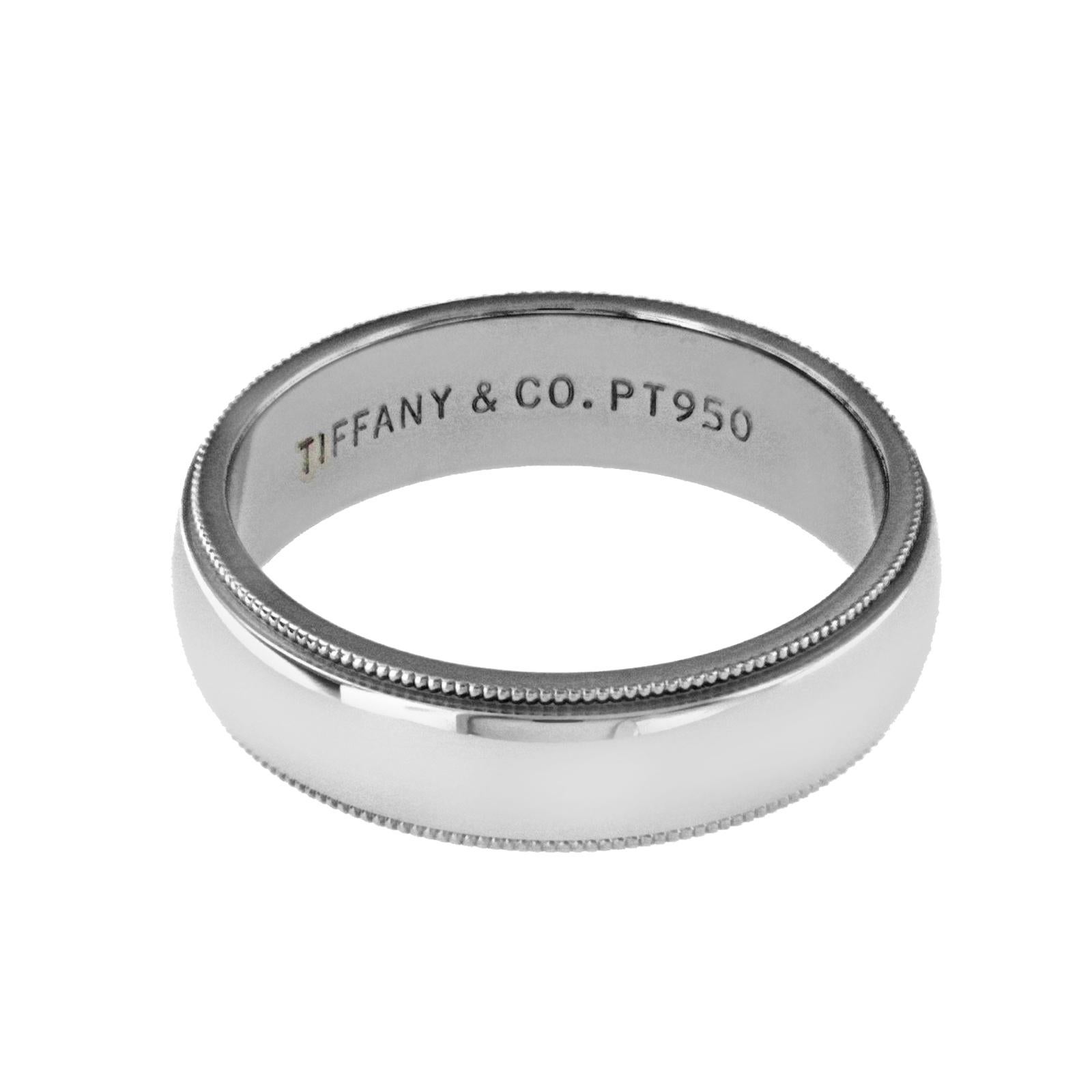 100% Authentic, 100% Customer Satisfaction

Top: 6 mm

Band Width: 6 mm

 Metal: 950 Platinum

Size: 10.5

 Hallmarks: Tiffany & Co PT950

 Total Weight: 14.1 Grams

 Stone Type: None

 Condition: Pre Owned

 Estimated Retail Price: $2225

 Stock