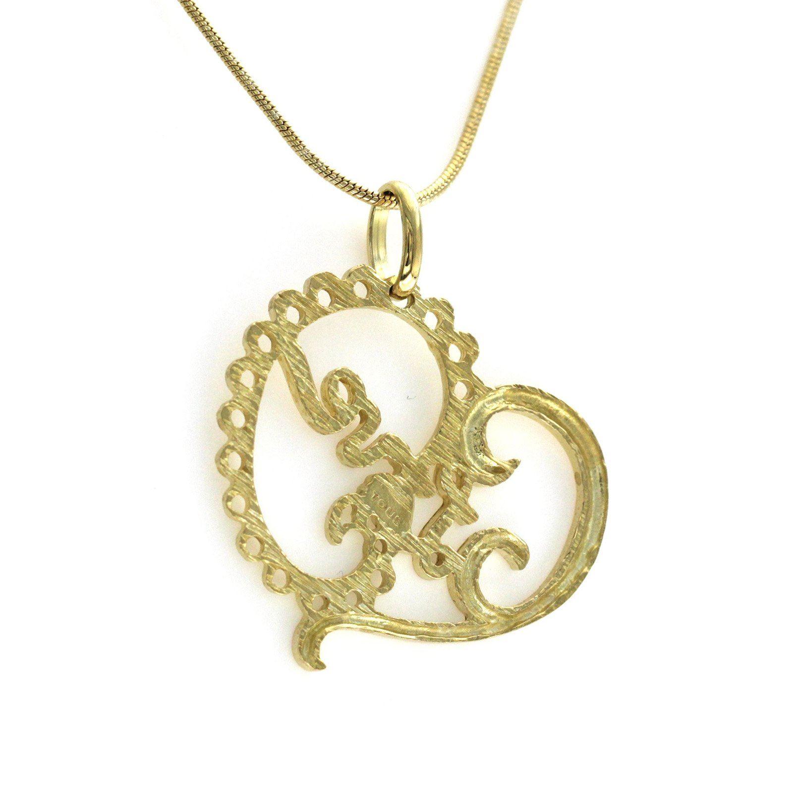Women's Authentic TOUS 18 Karat Yellow Gold Heart Love Bear Necklace
