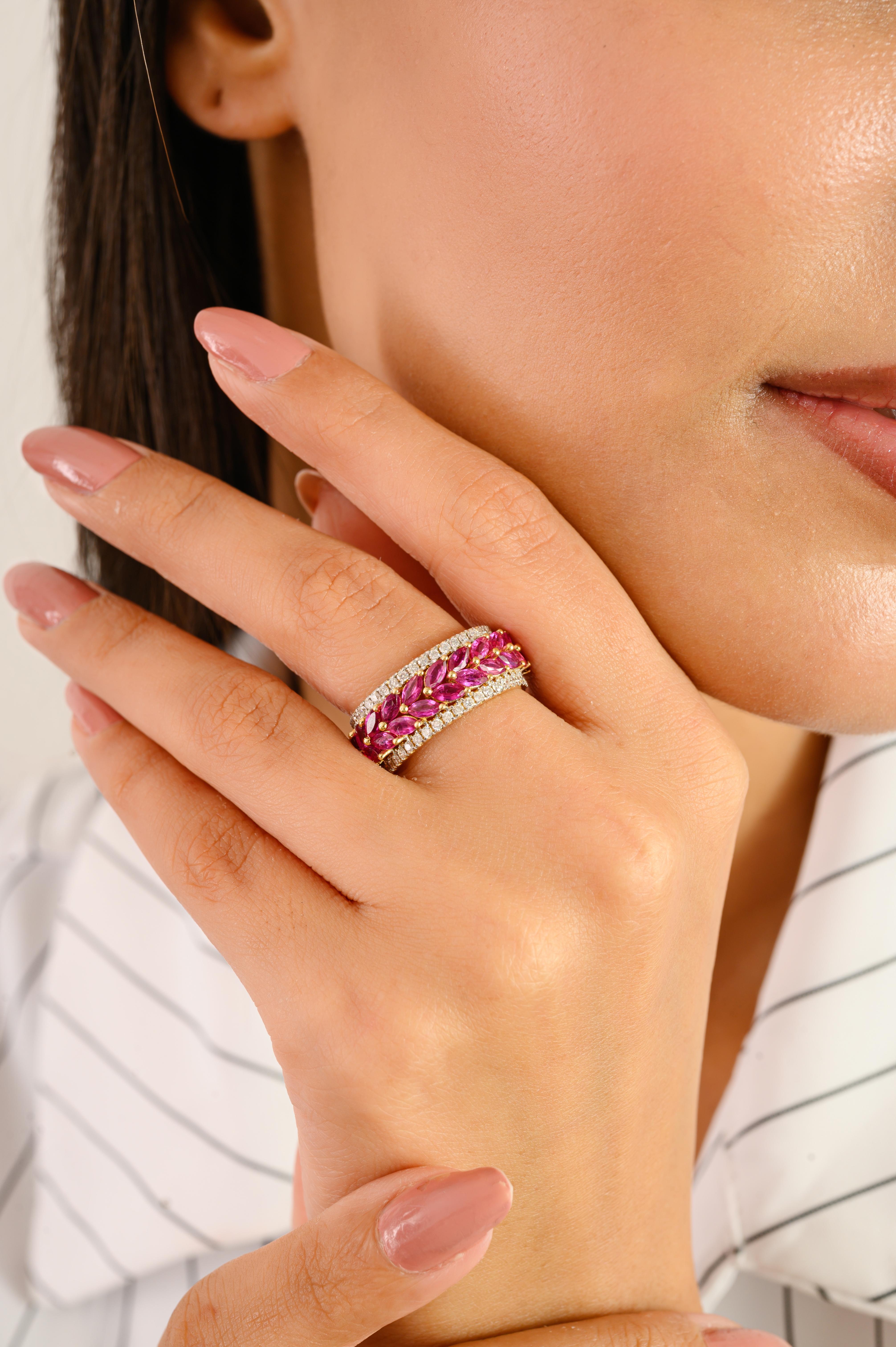En venta: Anillo auténtico de oro amarillo de 14k con rubí marquesa y diamante  2