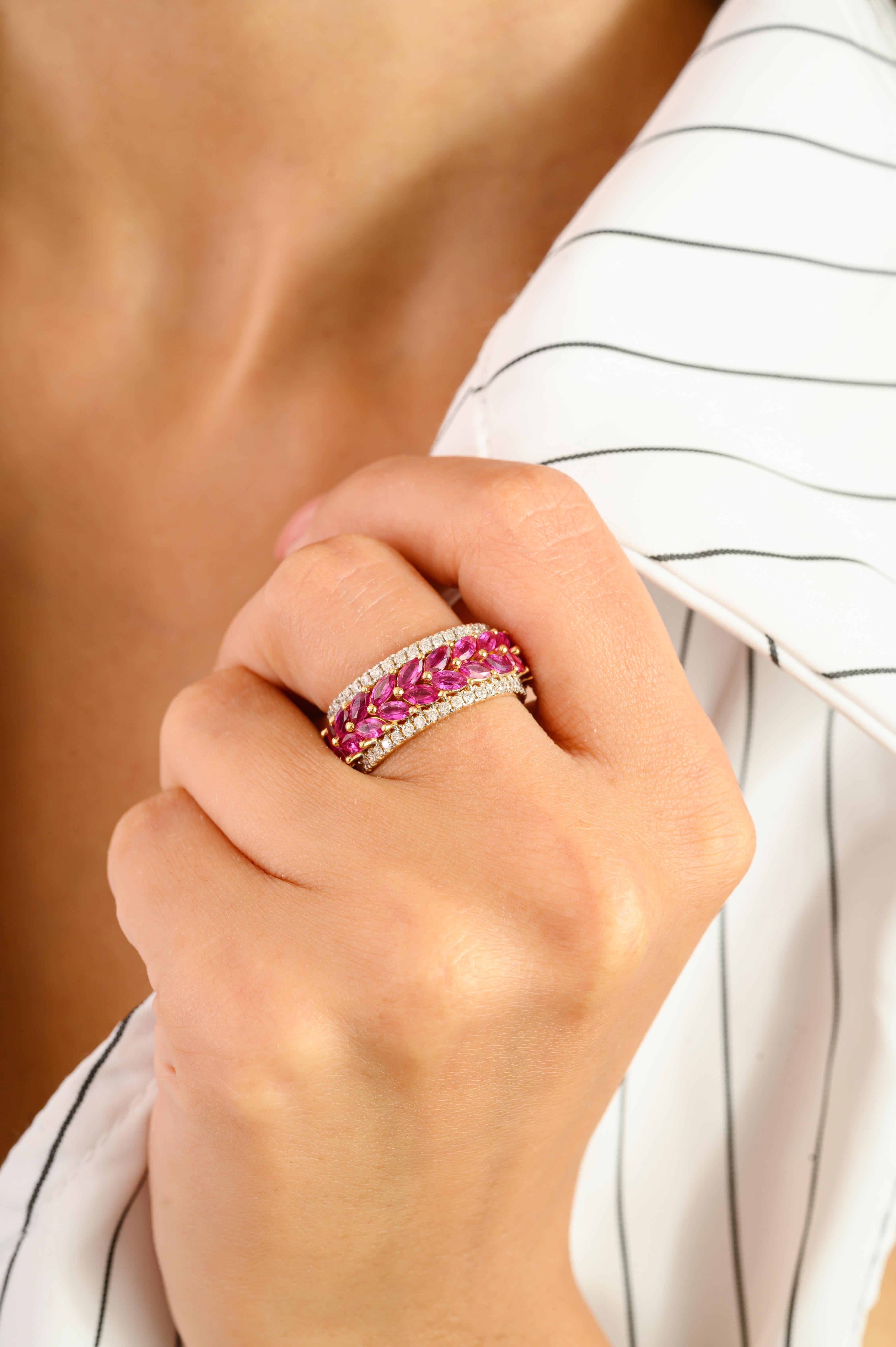 En venta: Anillo auténtico de oro amarillo de 14k con rubí marquesa y diamante  8