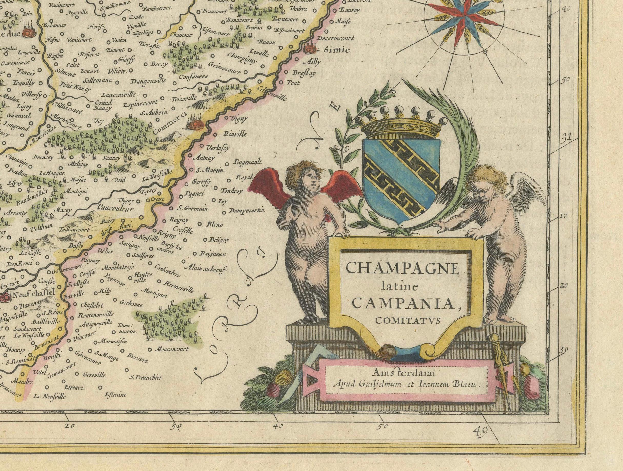 Mid-17th Century Authentic 1644 Janssonius Map of the Champagne Region (Campania) in France For Sale