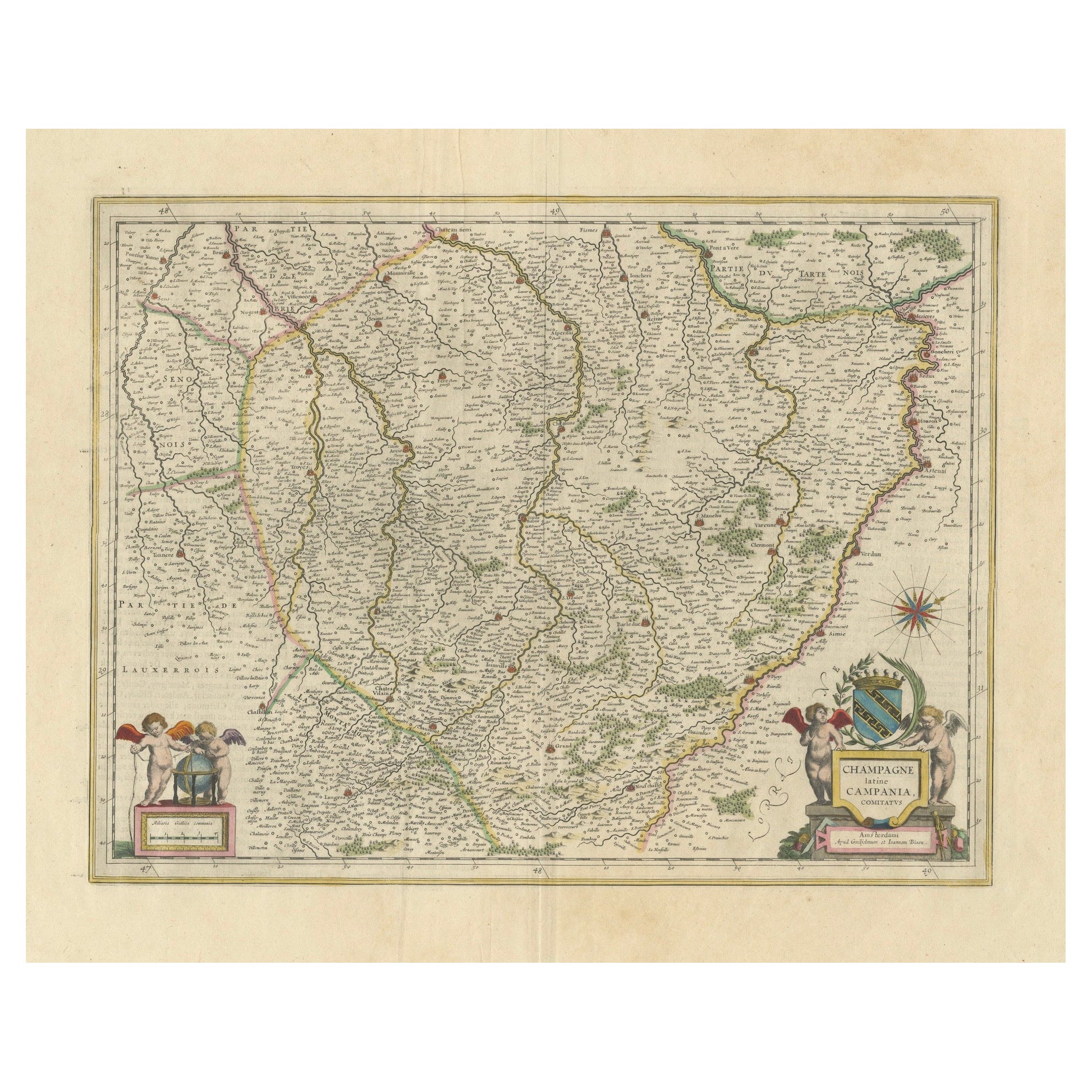 Mapa auténtico de Janssonius de 1644 de la región de Champaña (Campania) en Francia en venta