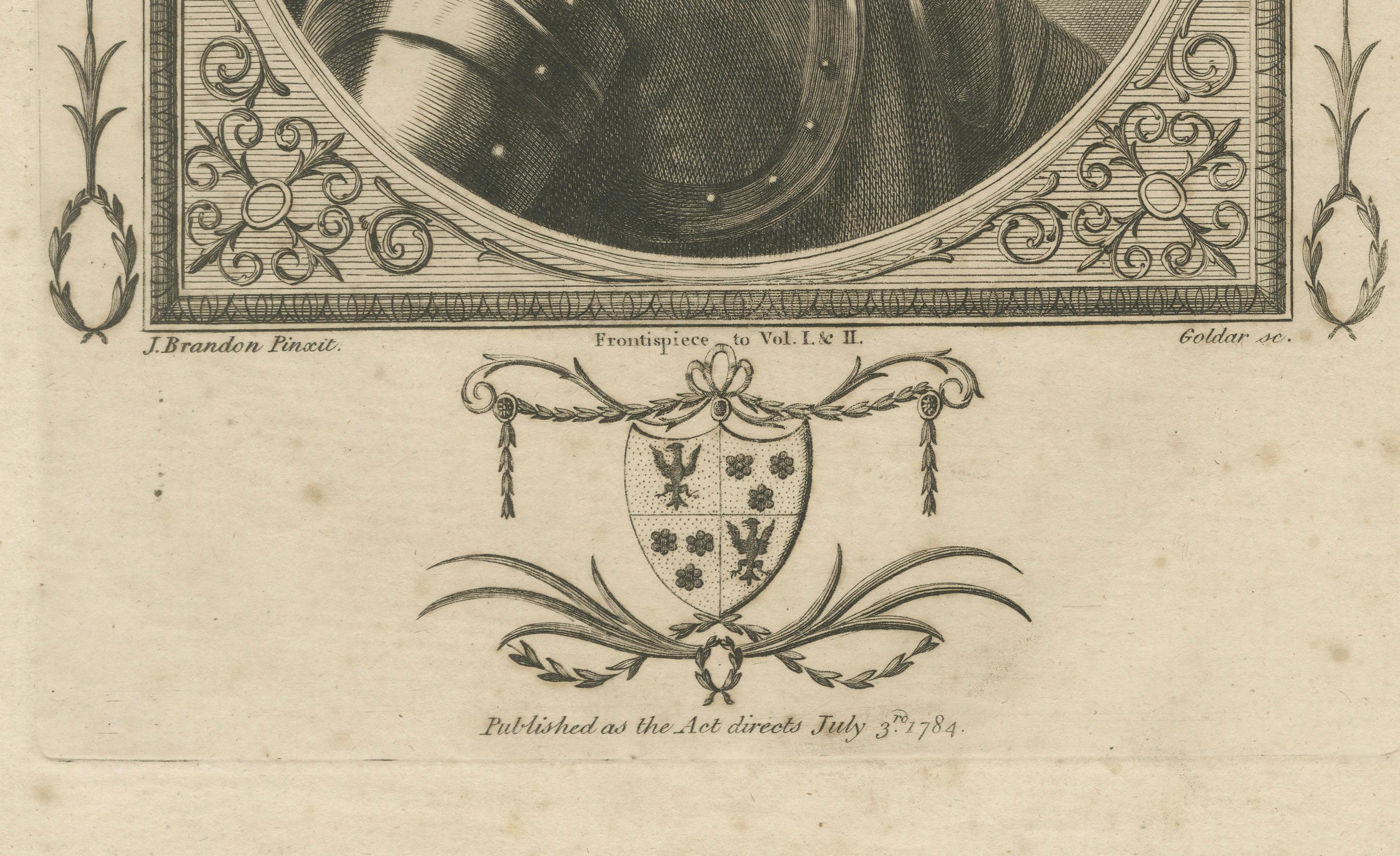 Authentic 1784 Engraved Portrait of Historian Rapin de Thoyras In Fair Condition For Sale In Langweer, NL