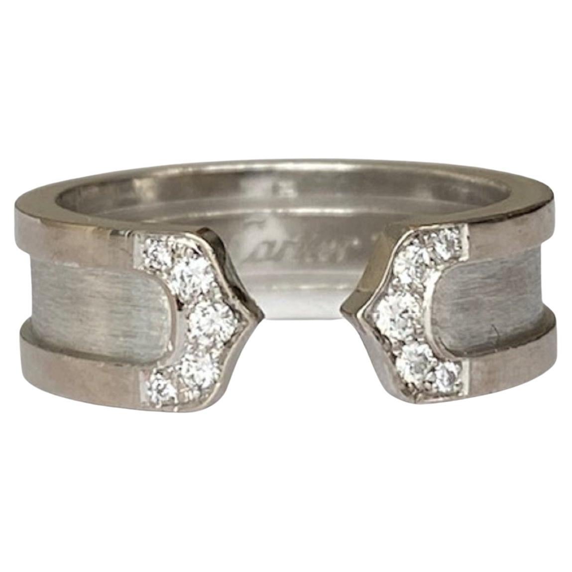 Authentic 18 kt white gold "C de Cartier" ring with diamonds For Sale