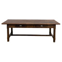 Authentic 1890 French Solid Oak Farmhouse Table with Two Drawers
