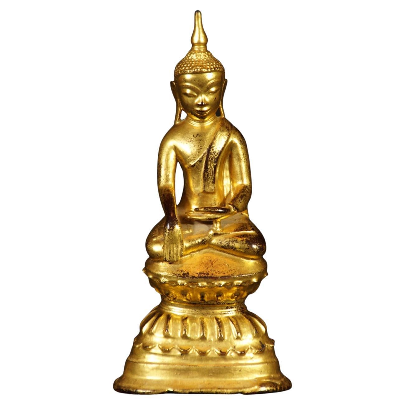 Authentische antike Bronze-Buddha-Statue aus Burma aus dem 18. Jahrhundert: Original Buddhas