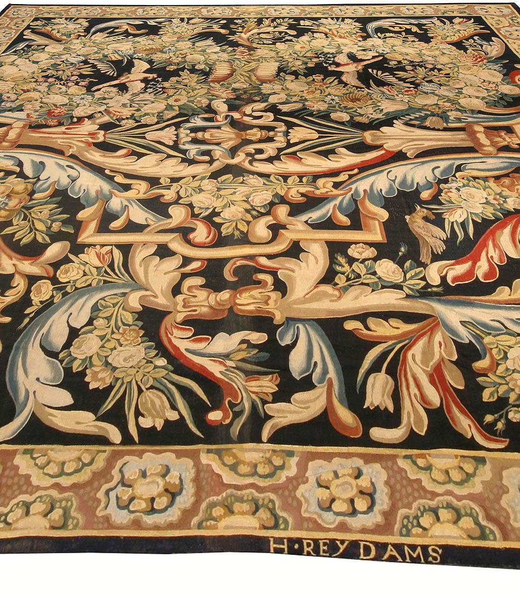 Hand-Knotted 18th Century Bold Floral Gobelins Tapestry For Sale