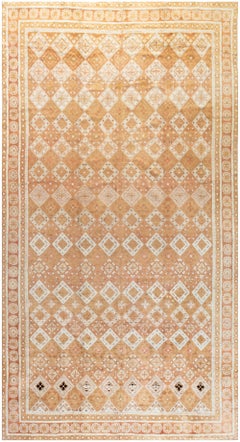 Antique Authentic 1900 Indian Agra Orange Handmade Rug