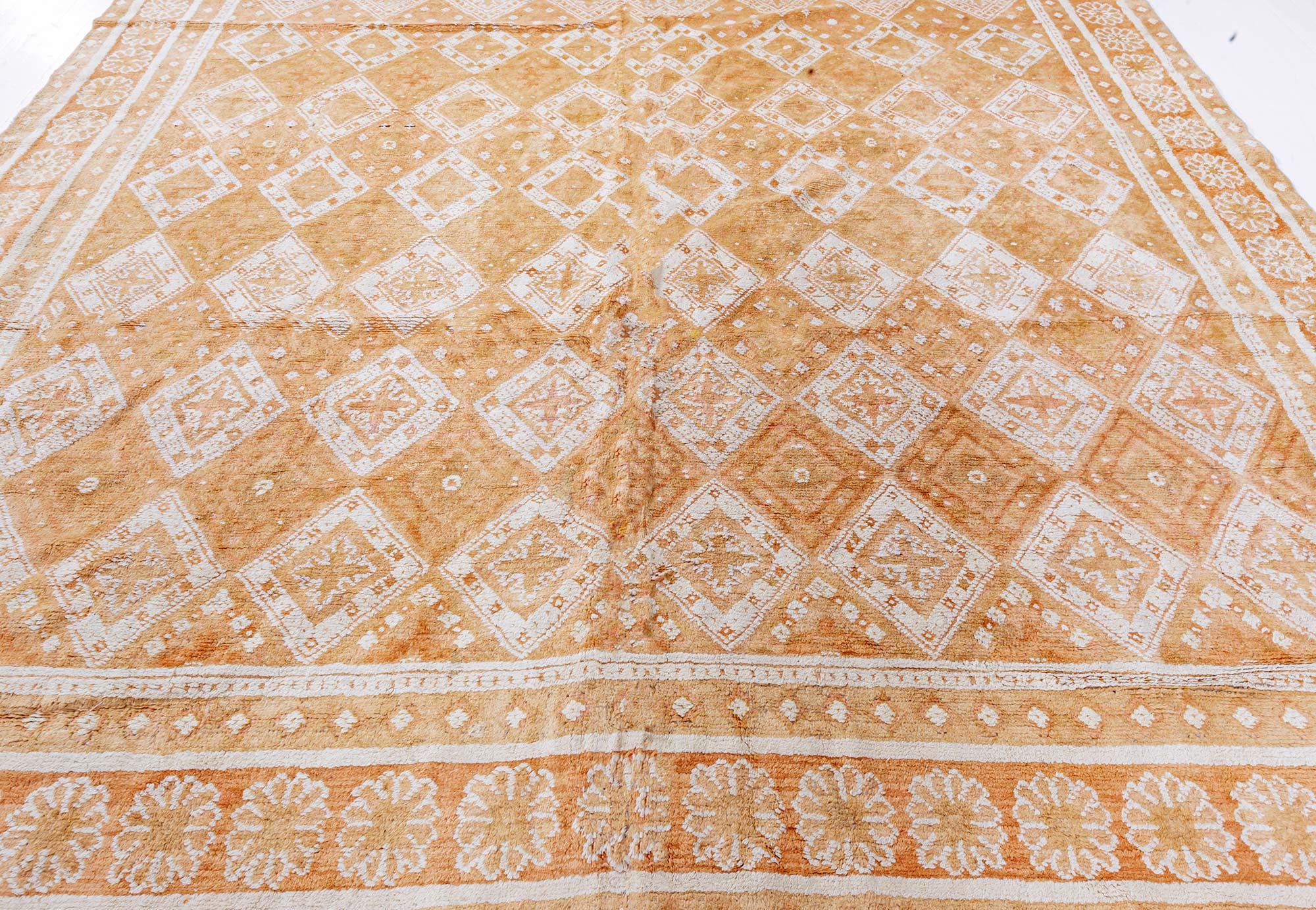 20th Century Authentic 1900 Indian Agra Orange Handmade Rug For Sale