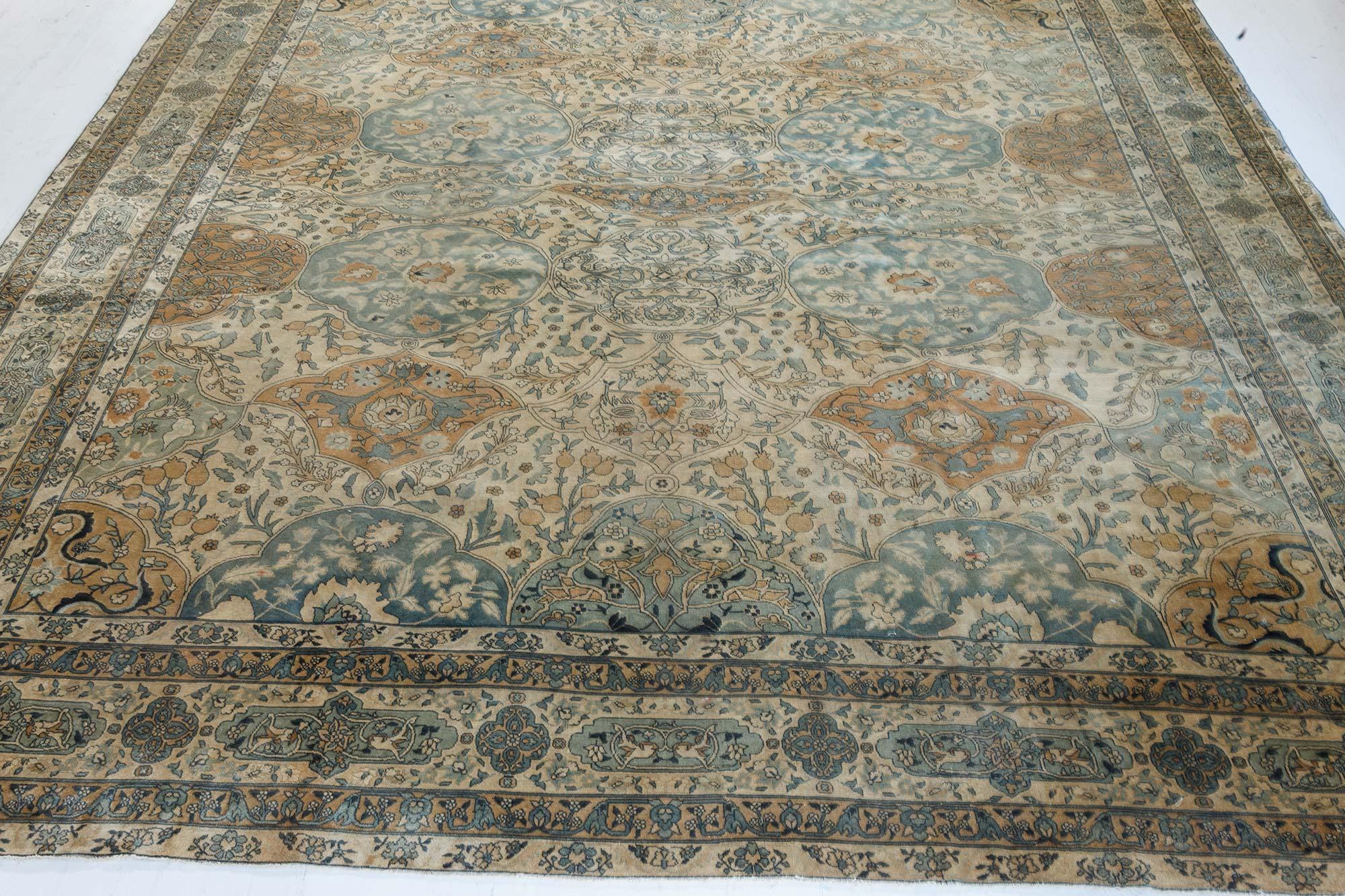 Authentic 1900s Persian Kirman Handmade Wool Carpet For Sale 2