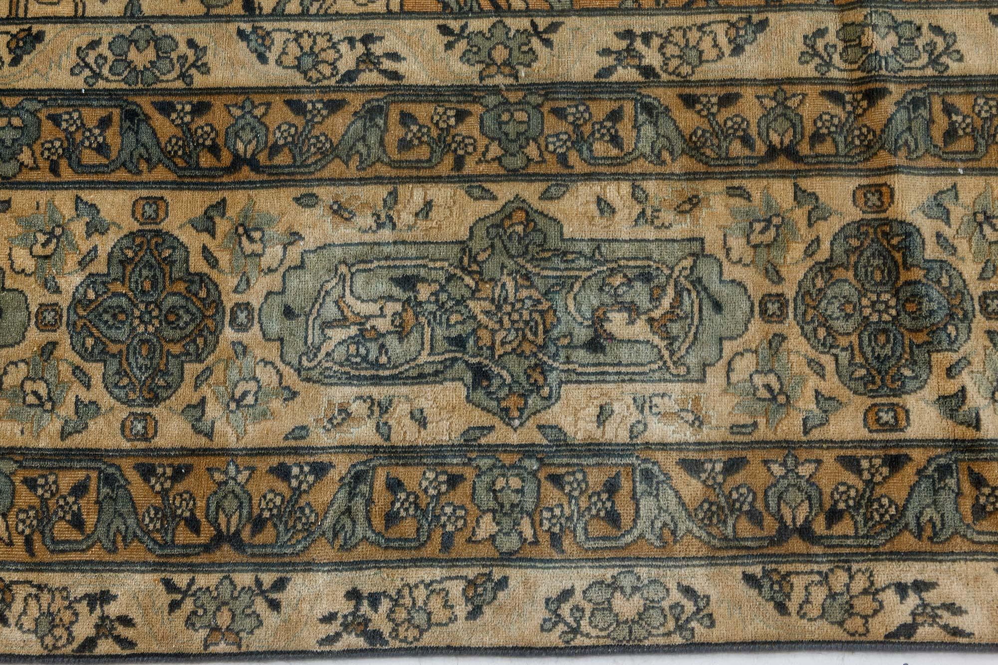 Authentic 1900s Persian Kirman Handmade Wool Carpet For Sale 3